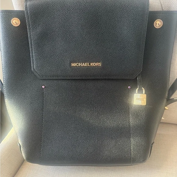 MICHAEL Michael Kors Black Backpack with Gold Accents Michael Kors Black Pebbled Leather Backpack with Gold Accents main image 4